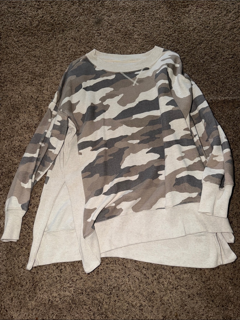 aerie Camo Crewneck Sweatshirt - Beige & Olive